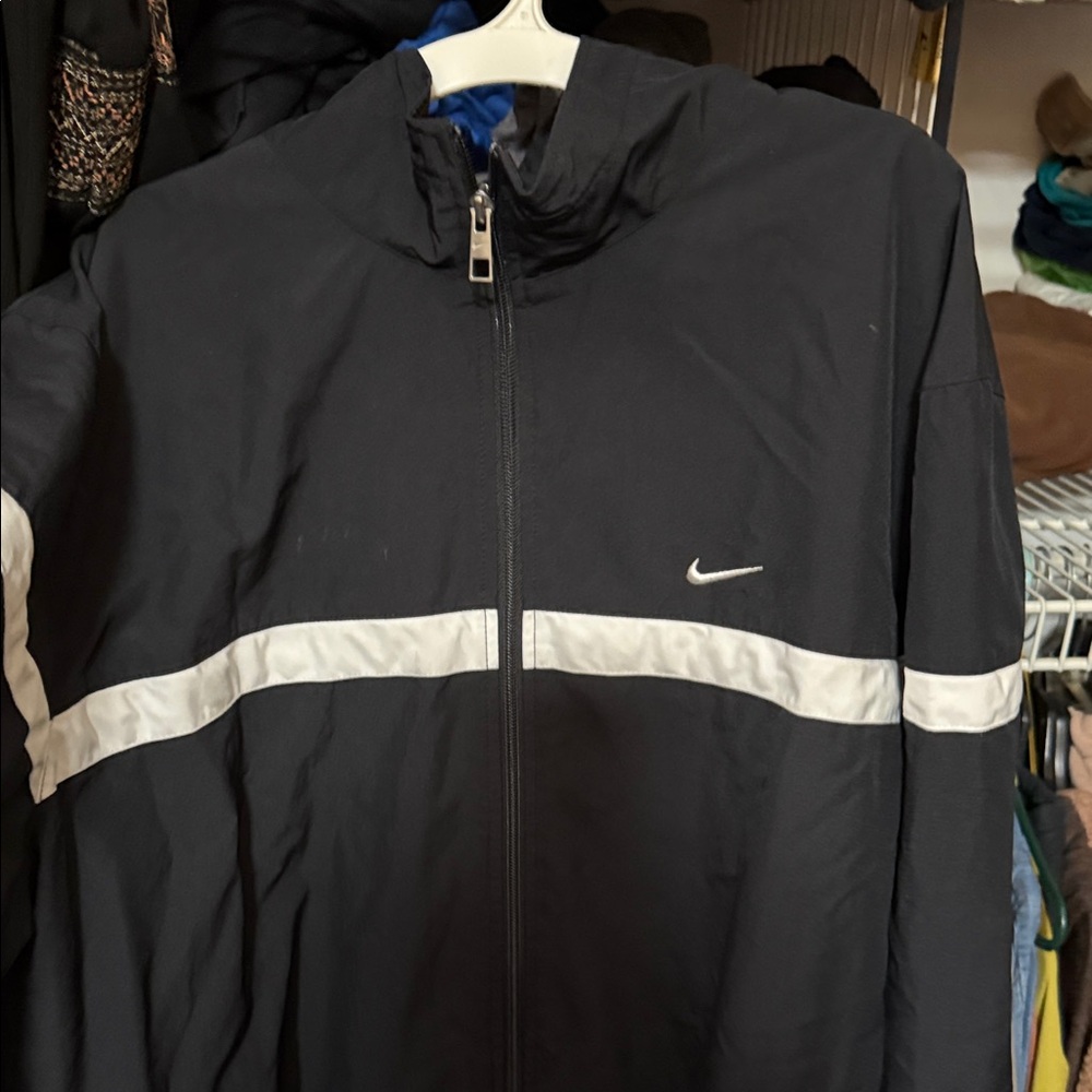 Nike Black Windbreaker Jacket with White Stripe